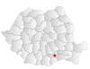 Map of Romania highlighting the location of Bucharest