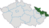 Map indicating the extent of Czech Silesia within the Czech Republic