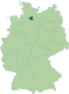 Map of Germany:Position of Hamburg highlighted