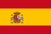 Flag of Spain: A horizontal tricolor of red, yellow and red, the yellow stripe being twice the size of each red stripe and containing the coat of arms