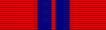 Red ribbon with two dark blue stripes close to the center