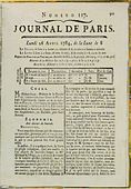 Yellowed magazine cover containing mostly print that is too small to read. Near the top is "JOURNAL DE PARIS."