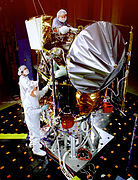 Mars Climate Orbiter undergoing acoustic testing