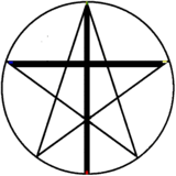 A combined Christian cross and Pagan pentagram, symbolizing the overlapping of beliefs.