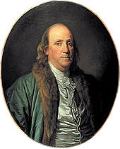 Painting of Benjamin Franklin in green coat