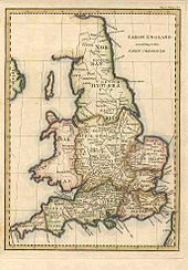 The British Isles appear on a pale and yellowed map. The isles are divided into political territories.