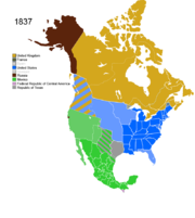 Map showing Non-Native American Nations Control over N America circa 1837