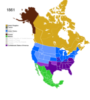 Map showing Non-Native American Nations Control over N America circa 1861
