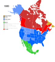 Map showing Non-Native American Nations Control over N America circa 1880
