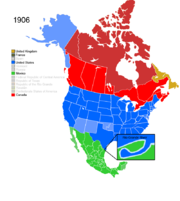 Map showing Non-Native American Nations Control over N America circa 1906