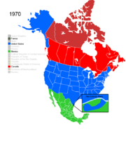 Map showing Non-Native American Nations Control over N America circa 1970
