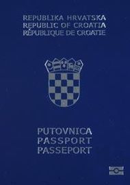 The front cover of a contemporary Croatian biometric passport
