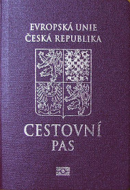 The front cover of a contemporary Czech biometric passport