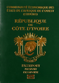 The front cover of a contemporary Ivorian biometric passport