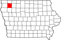 Map of Iowa highlighting O'Brien County