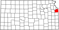 Map of Kansas highlighting Johnson County