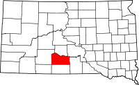 Map of South Dakota highlighting Mellette County