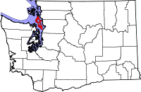Map of Washington highlighting Island County