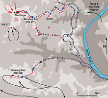 Map of the movements of 3 RAR during the battle as described in the text
