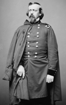 black and white full body image of General Stone in this Union Army uniform with cape