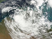 A sprawling mass of clouds obscuring much of northern Australia.