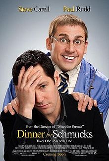Steve Carell grinning maniacally stares from over Paul Rudd's shoulder