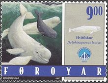 Photo of stamp showing two adult and one juvenile, swimming