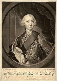 Half-length monochrome portrait of a young clean-shaven man wearing a sash, a finely-embroidered jacket, the star of the Order of the Garter, and a powdered wig.