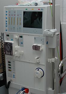 Photograph of a hemodialysis machine.