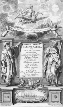 Frontispiece of book showing two persons in robes, one holding a geometrical diagram, the other holding a telescope.