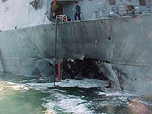 Photo of hole in side of USS Cole