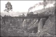 Early steam powered train on the hill-country Badulla-Colombo railway line