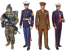 color drawings of four Marines wearing various uniforms