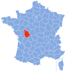 Blue coloured map of France showing the different departments of France highlighted by white lines