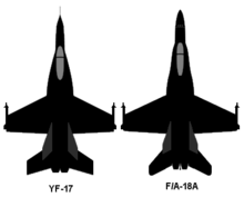 Diagram showing planform views of two jet aircraft, showing any differences between the two.