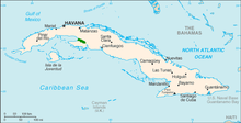 Map of Cuba with Zapata Swamp area shaded