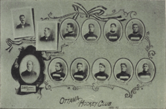 A montage of individual photographs of hockey players, plus three team executives, with the inscription "Ottawa Hockey Club 1896-97"