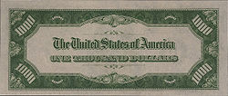 Series 1928 or 1934 $1000 bill, Reverse