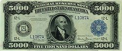 Series 1918 $5,000 Federal Reserve Note, Obverse
