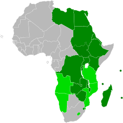 Map of membership in the COMESA   Current members   Former members