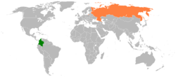 Map indicating locations of Colombia and Russia