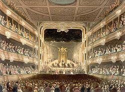 A picture of the first theatre drawn shortly before it burned down in 1808.