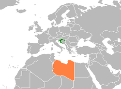 Map indicating locations of Croatia and Libya