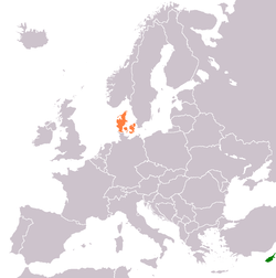 Map indicating locations of Cyprus and Denmark
