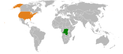 Map indicating locations of Democratic Republic of the Congo and USA