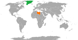Map indicating locations of Denmark and Libya