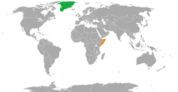 Map indicating locations of Denmark and Somalia