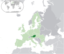 Location of  Austria  (dark green)– in Europe  (green & dark grey)– in the European Union  (green)  —  [Legend]