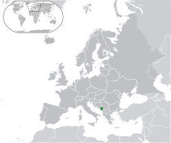Location of  Montenegro  (Green)in Europe  (Dark Grey)  —  [Legend]