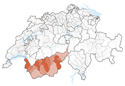 Map of Switzerland, location of Valais highlighted